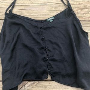 loose black top with buttons